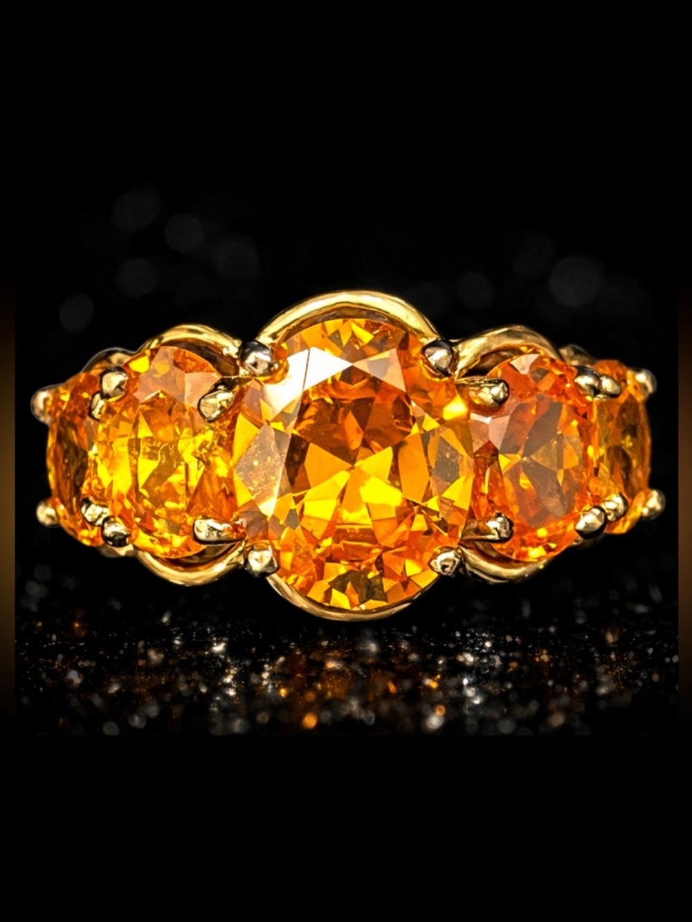 Suzanne Somers vintage statement orange oval cut CZ cocktail band ring gold HSN